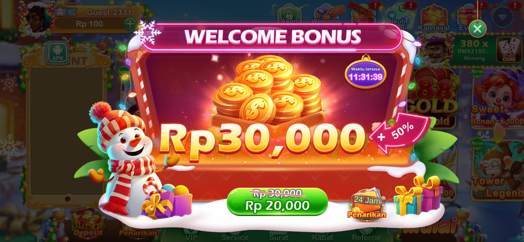 Tangkapan layar aplikasi L777 yang menampilkan halaman promosi bonus.